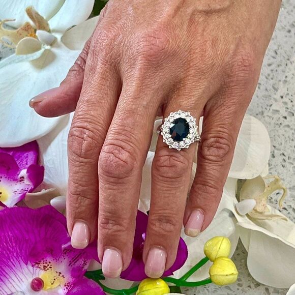 Natural Sapphire Diamond Ring Size 7 14k W Gold 5.81 TCW Certified $6,975 216685 - Picture 3 of 10